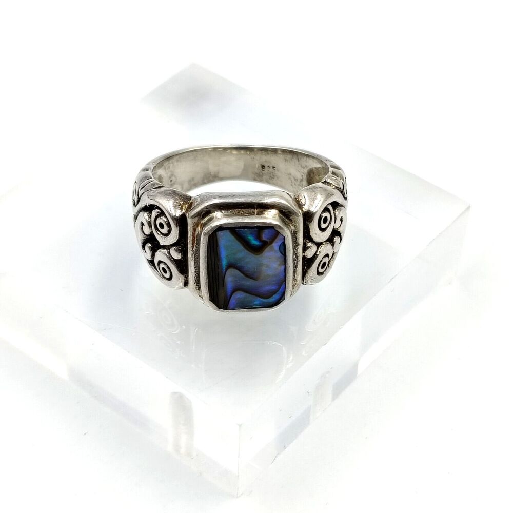 Vintage Sterling Silver 925 Abalone Shell Inlay Cocktail Ring Sz 7